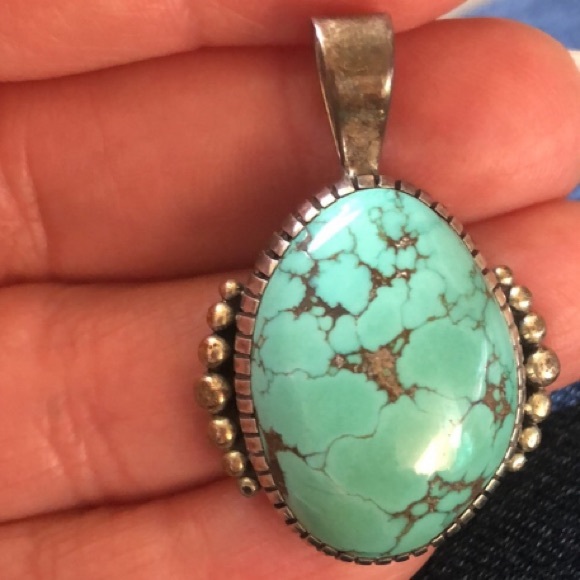Jewelry - Signed Navajo turquoise and Sterling pendant